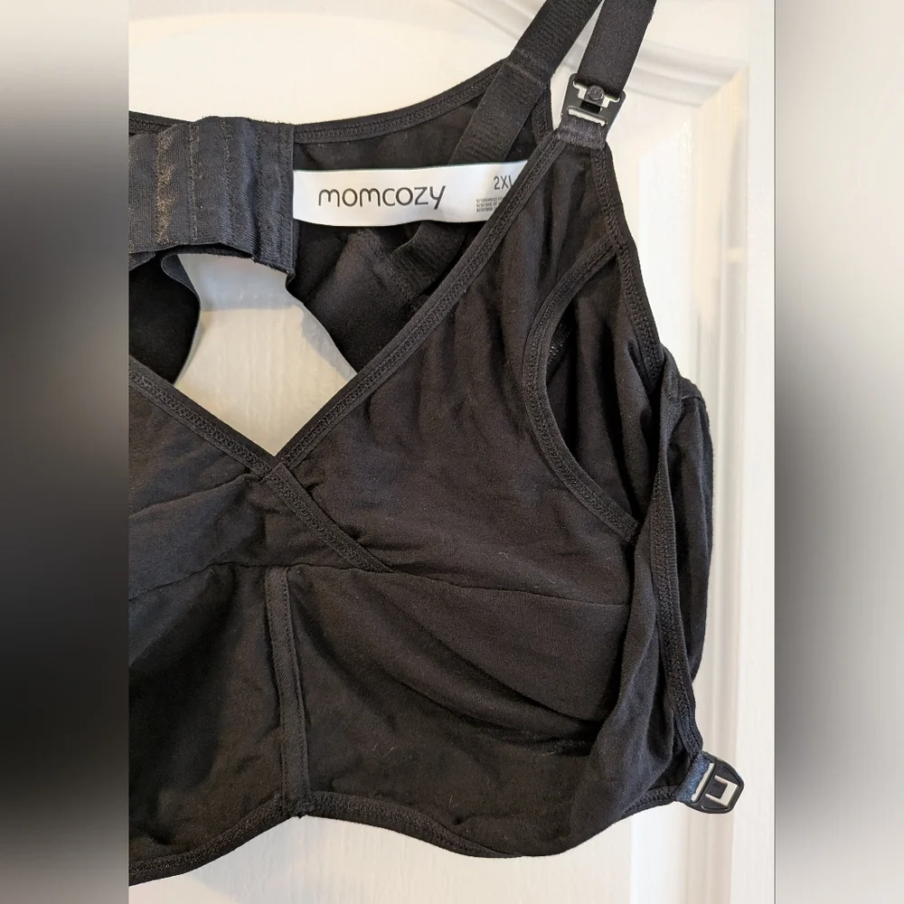 Momcozy Bamboo Hands-Free Nursing & Pumping Bra Black Size 2XL V-neck Maternity